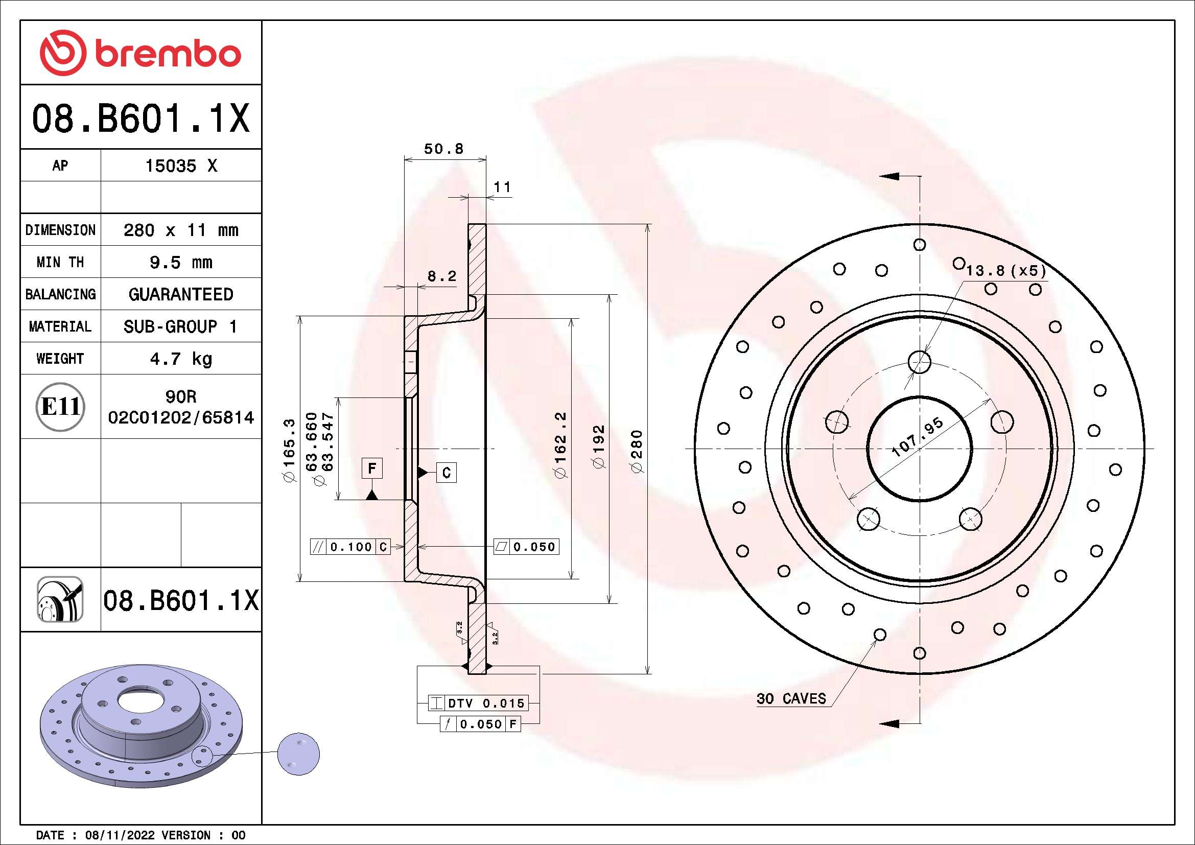 BREMBO 08.B601.1X XTRA LINE...