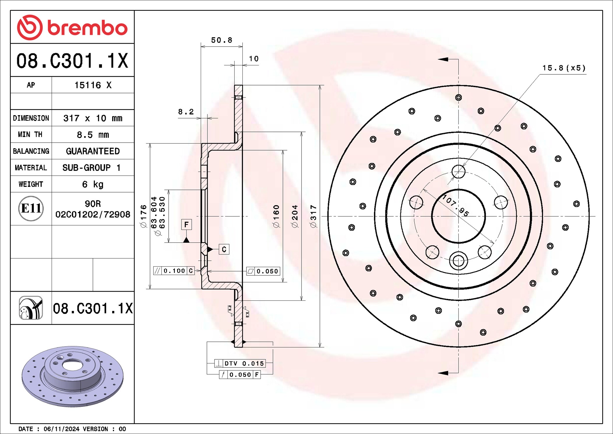 BREMBO 08.C301.1X XTRA LINE - Xtra Bremsscheibe