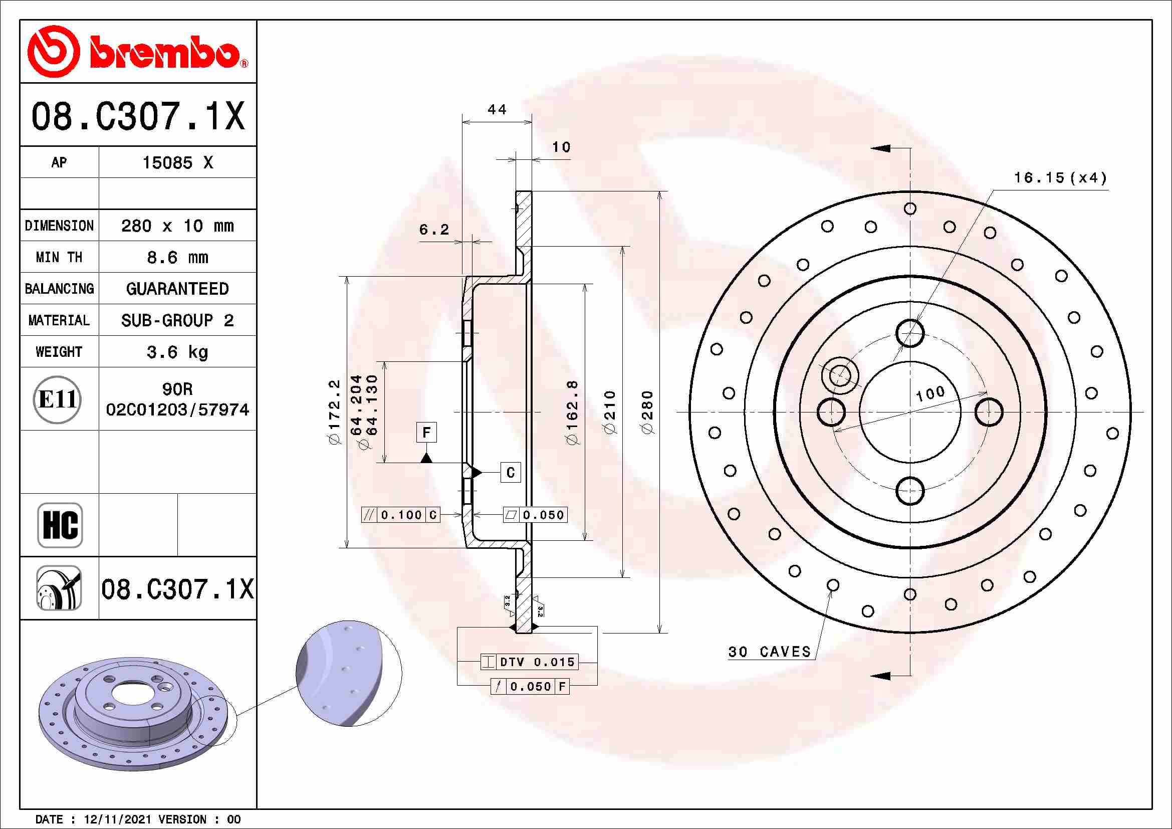 BREMBO 08.C307.1X XTRA LINE...