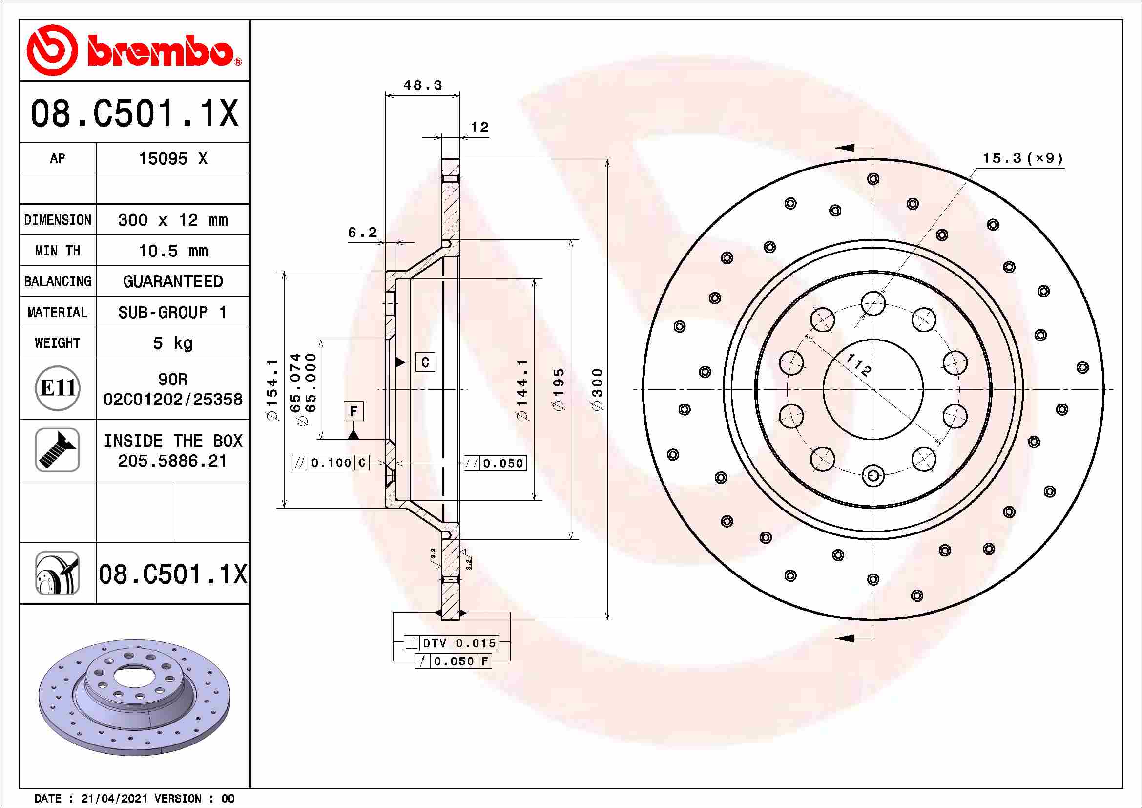 BREMBO 08.C501.1X Discofreno