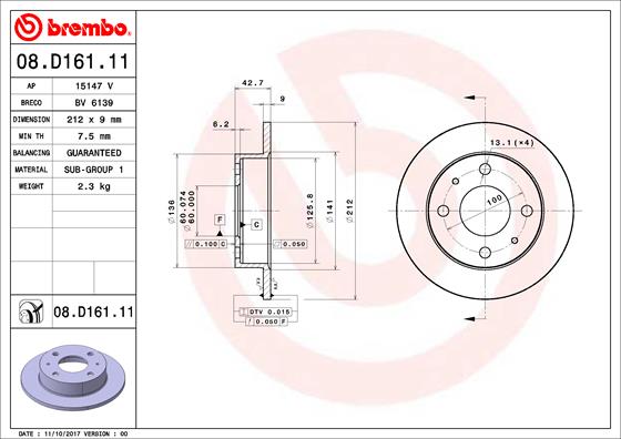 BREMBO 08.D161.11 PRIME LINE - UV Coated Bremsscheibe