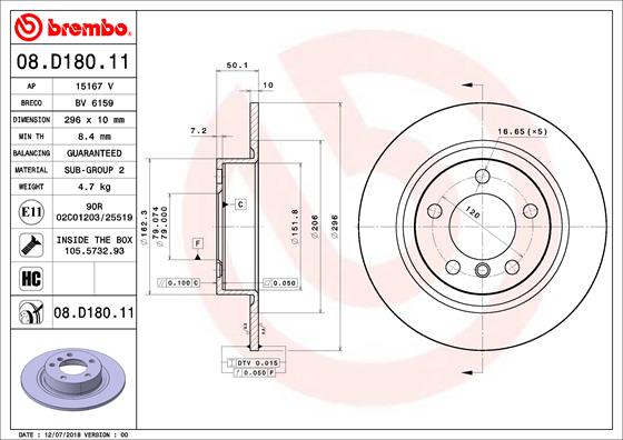 BREMBO 08.D180.11 Discofreno