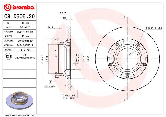 BREMBO 08.D505.20 Bremsscheibe