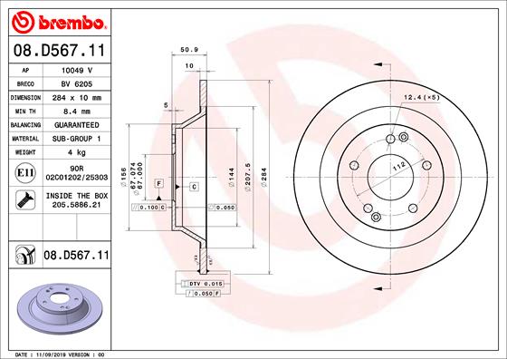 BREMBO 08.D567.11 Bremsscheibe