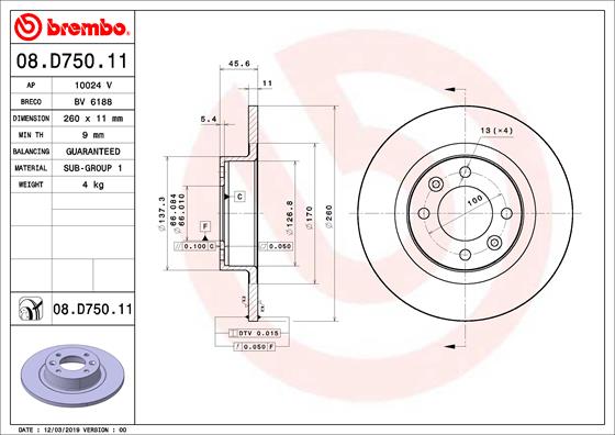 BREMBO 08.D750.11 Bremsscheibe