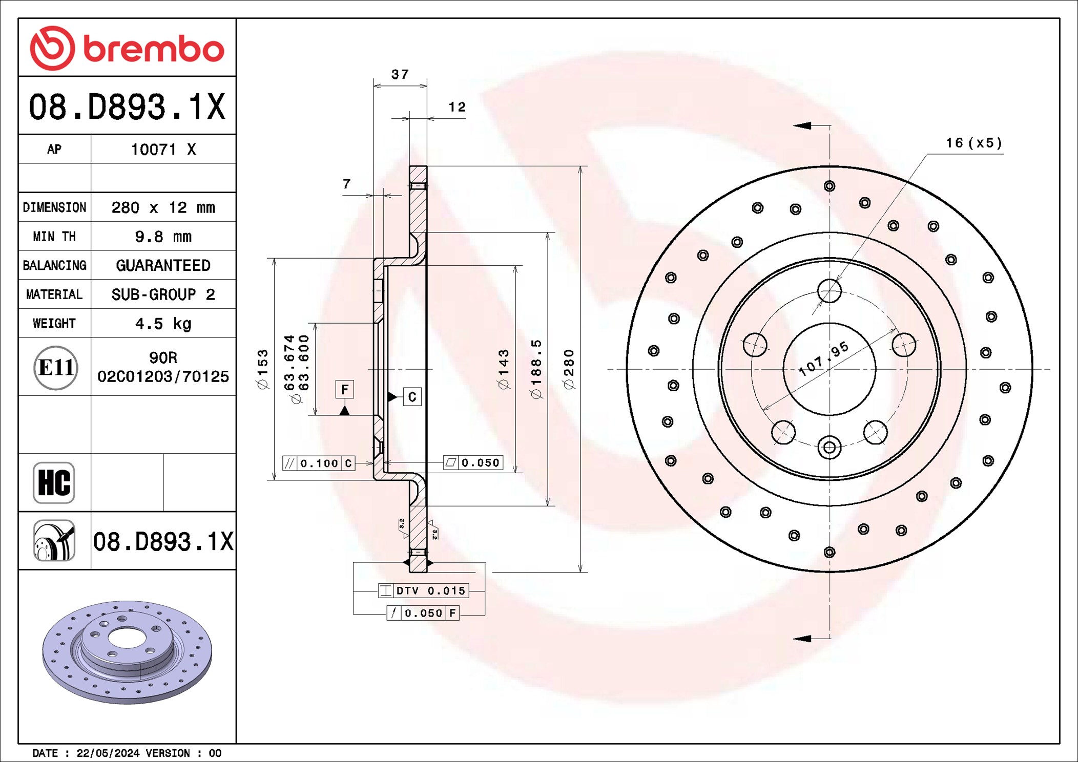 BREMBO 08.D893.1X XTRA LINE...