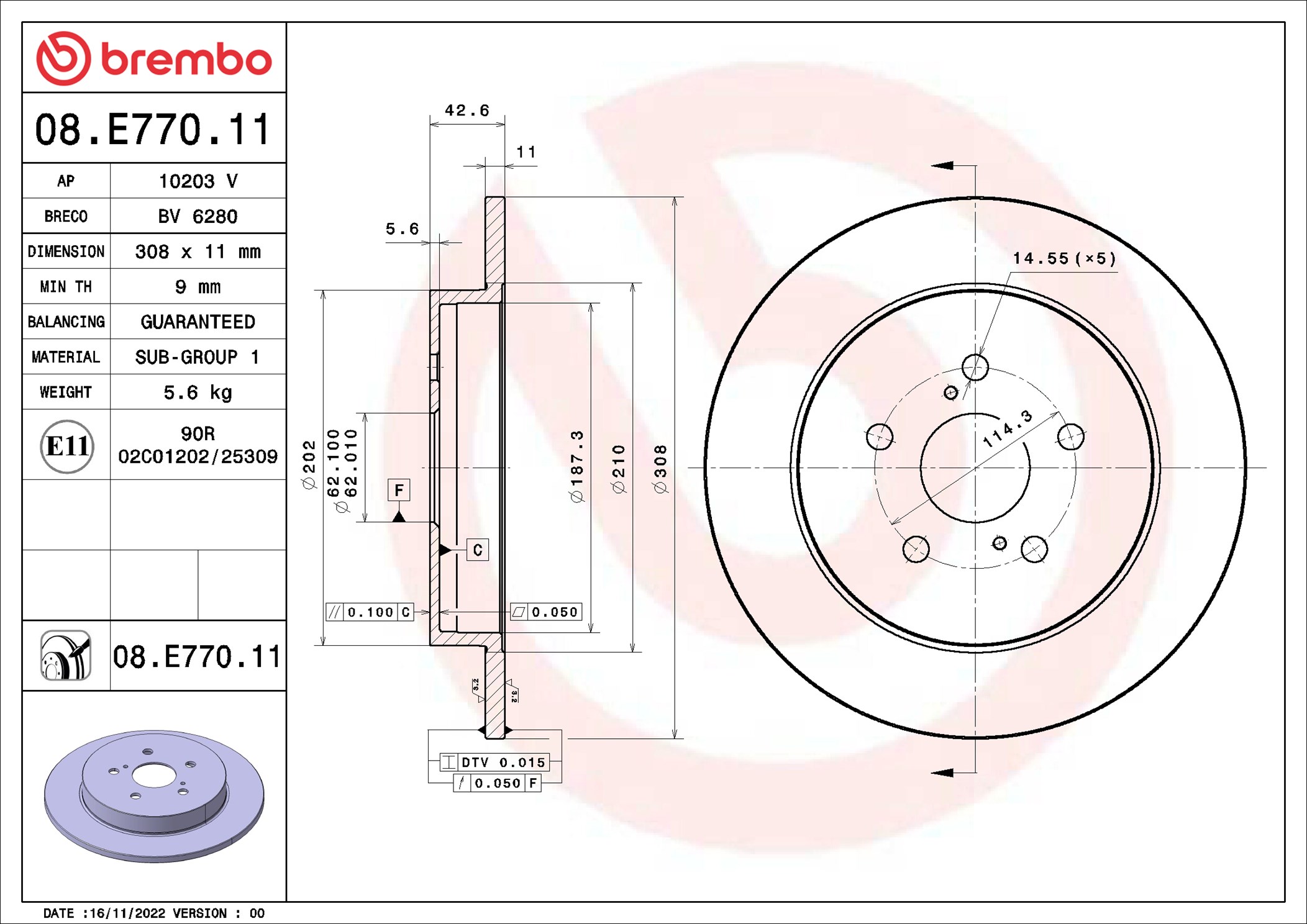 BREMBO 08.E770.11 PRIME LINE - UV Coated Bremsscheibe