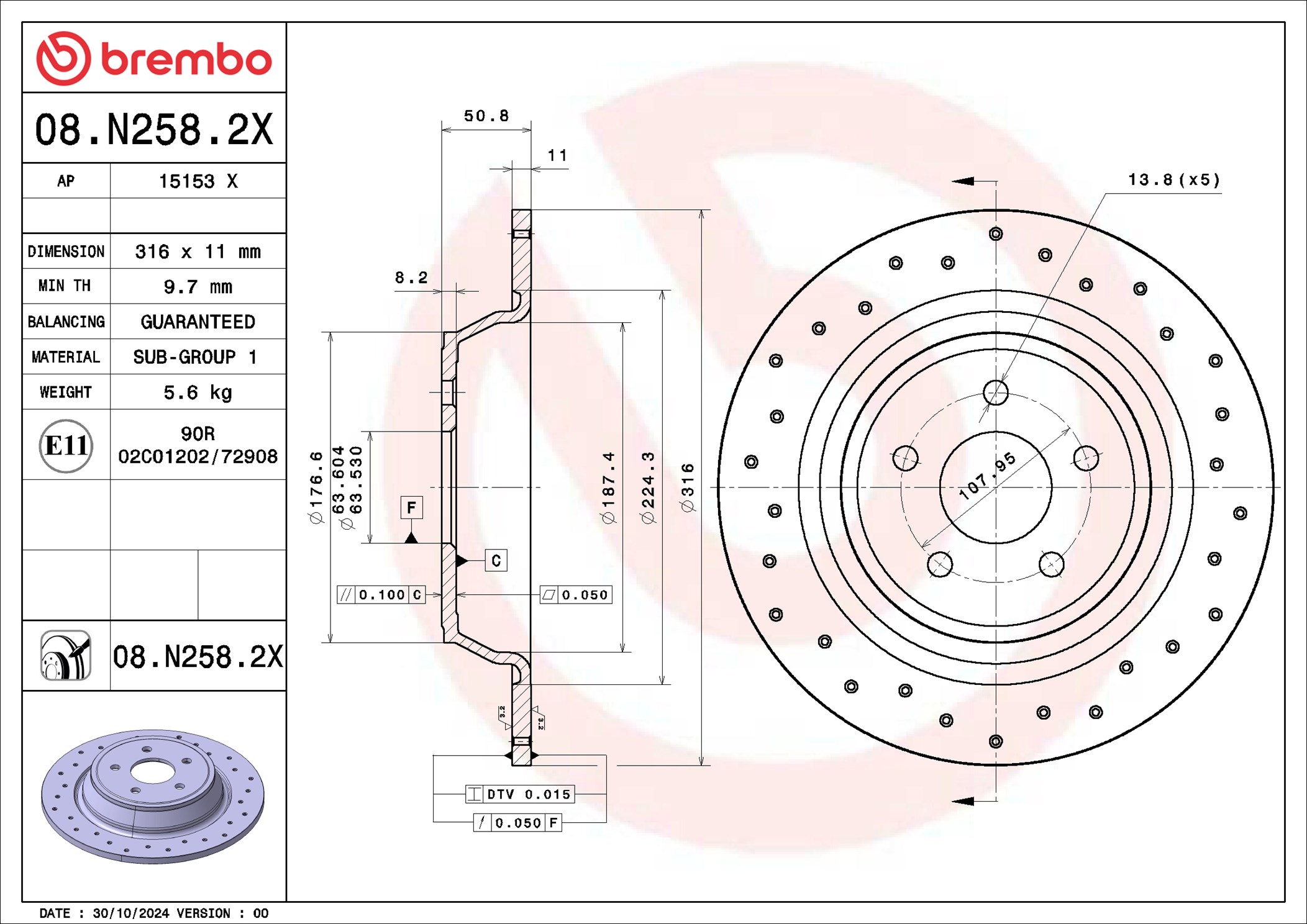 BREMBO 08.N258.2X XTRA LINE - Xtra Bremsscheibe