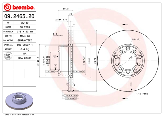 BREMBO 09.2465.20 PRIME LINE Bremsscheibe