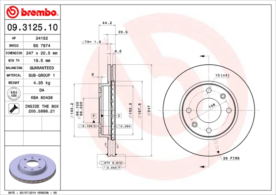 BREMBO 09.3125.10 Bremsscheibe