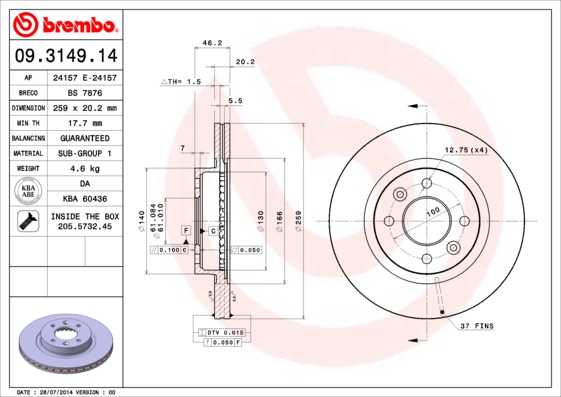 BREMBO 09.3149.14 Brzdový...