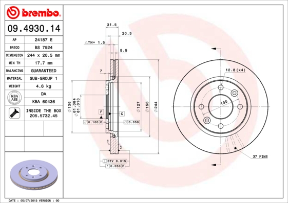 BREMBO 09.4930.14 Bremsscheibe