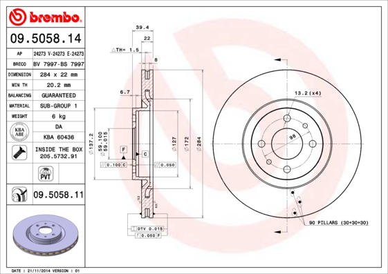 BREMBO 09.5058.14 Bremsscheibe