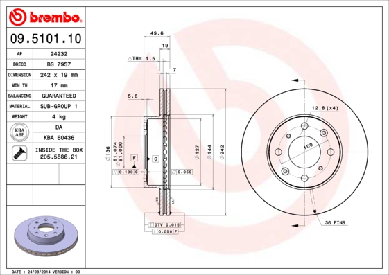 BREMBO 09.5101.10 Bremsscheibe