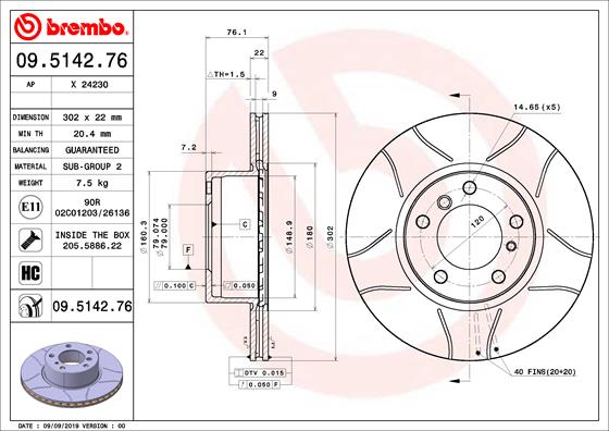 BREMBO 09.5142.76 Discofreno