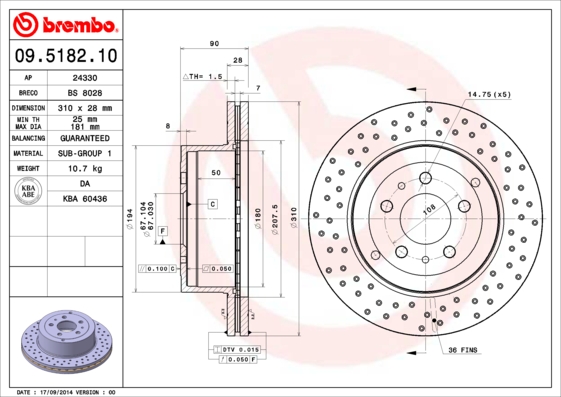 BREMBO 09.5182.10 Bremsscheibe