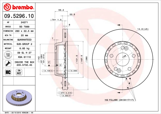 BREMBO 09.5296.10 Brzdový...