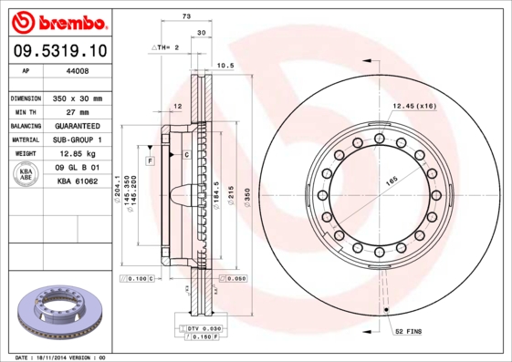 BREMBO 09.5319.10 Bremsscheibe