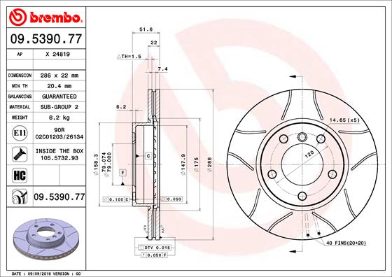 BREMBO 09.5390.77 Bremsscheibe