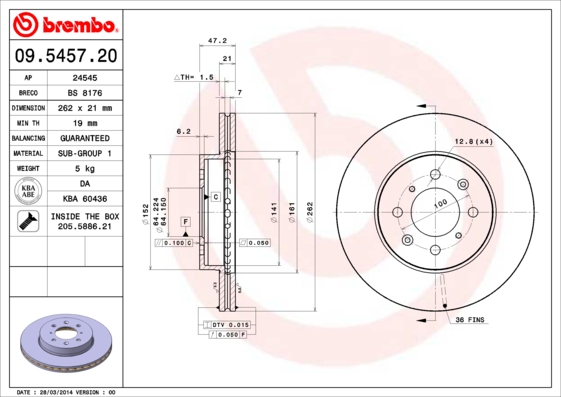 BREMBO 09.5457.20 Bremsscheibe