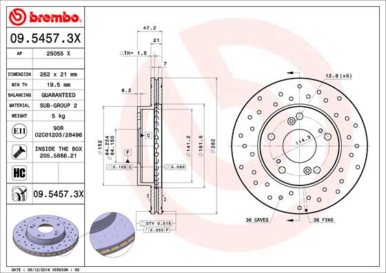 BREMBO 09.5457.3X Bremsscheibe