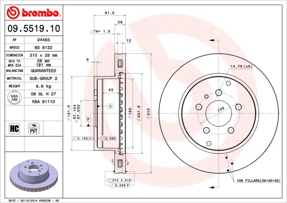 BREMBO 09.5519.10 Bremsscheibe