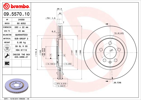 BREMBO 09.5570.10 Bremsscheibe