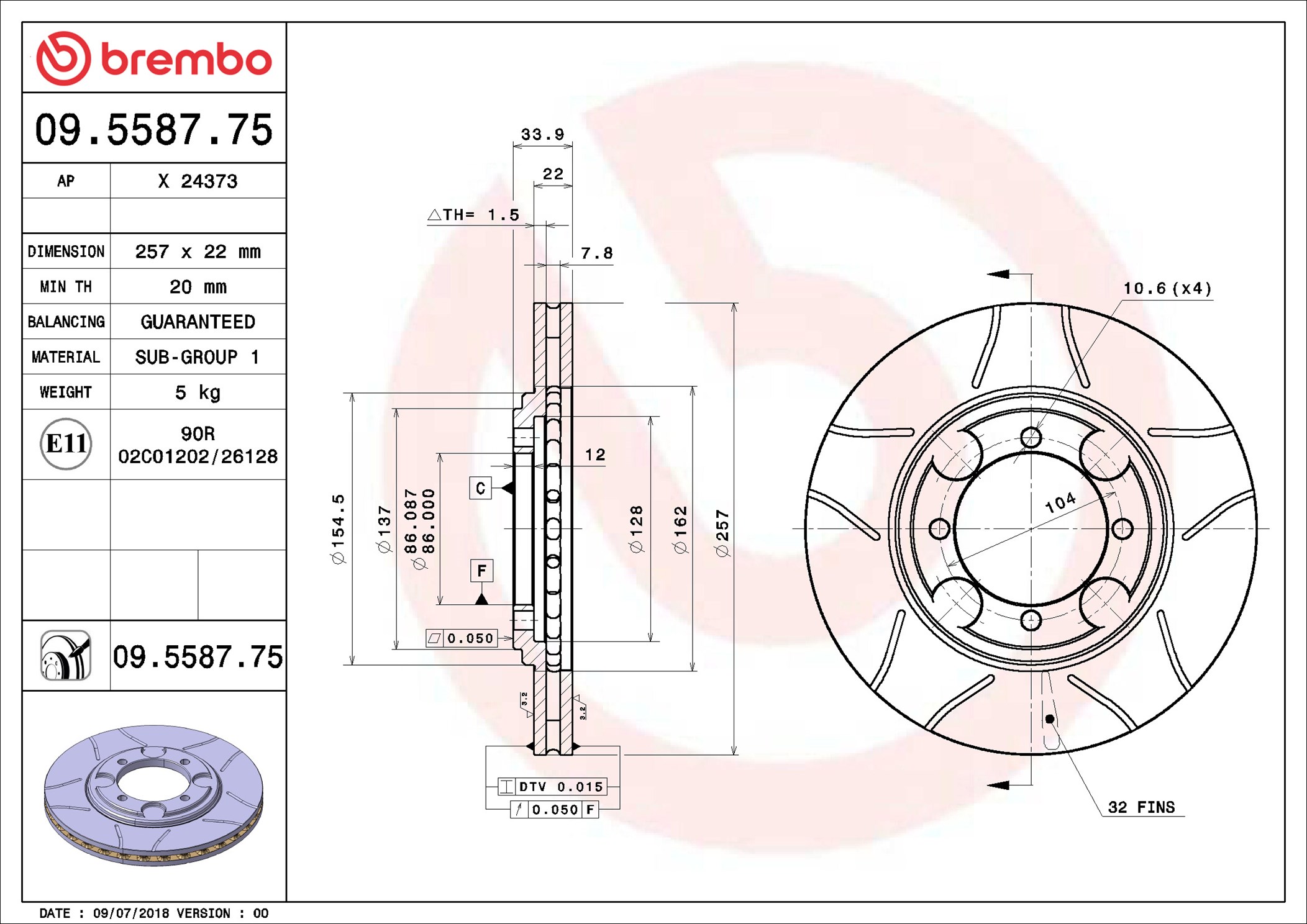 BREMBO 09.5587.75 XTRA LINE - Max Bremsscheibe