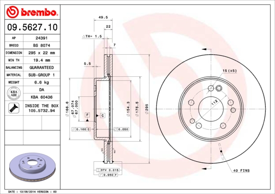 BREMBO 09.5627.10 Bremsscheibe