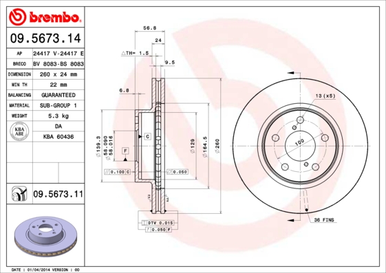 BREMBO 09.5673.11 Bremsscheibe