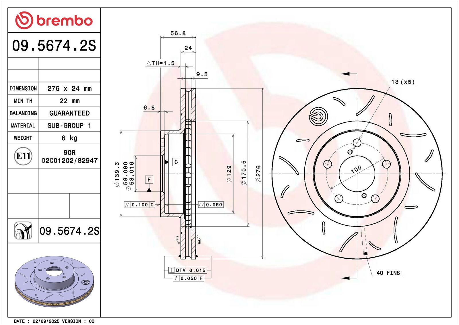 BREMBO 09.5674.2S Brzdový kotúč