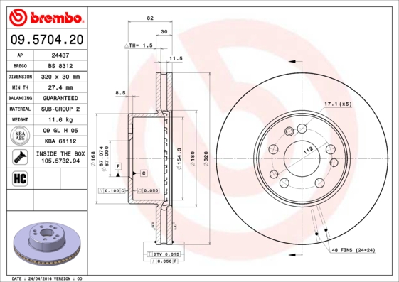 BREMBO 09.5704.20 Bremsscheibe