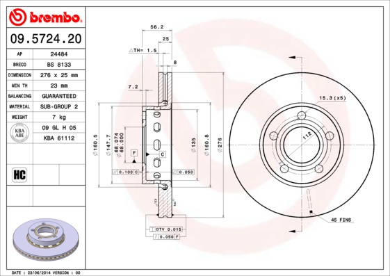 BREMBO 09.5724.20 Brzdový...