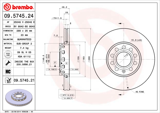 BREMBO 09.5745.24 Bremsscheibe