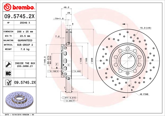 BREMBO 09.5745.2X Bremsscheibe