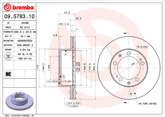 BREMBO 09.5783.10 Bremsscheibe