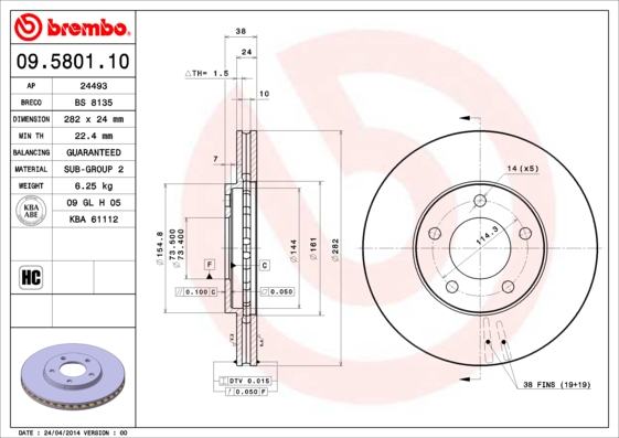 BREMBO 09.5801.10 Discofreno