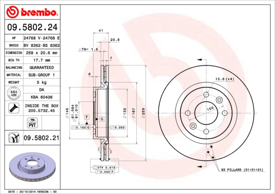 BREMBO 09.5802.21 féktárcsa