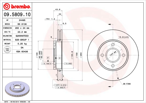 BREMBO 09.5809.10 Bremsscheibe