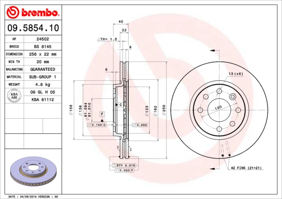 BREMBO 09.5854.10 Brzdový...