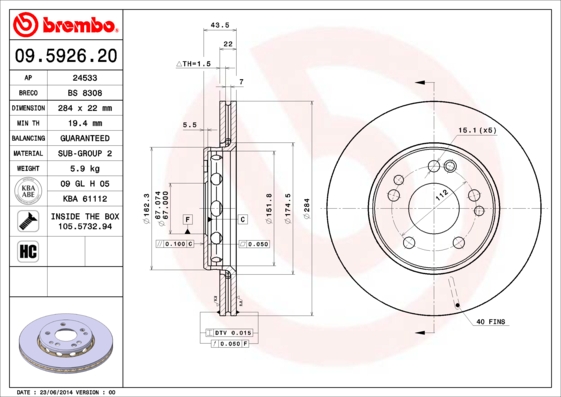 BREMBO 09.5926.20 PRIME LINE Bremsscheibe
