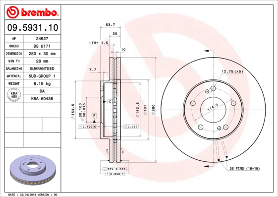 BREMBO 09.5931.10 Bremsscheibe