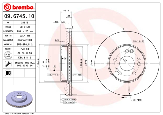 BREMBO 09.6745.10 PRIME LINE Bremsscheibe
