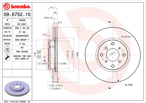 BREMBO 09.6752.10 Bremsscheibe