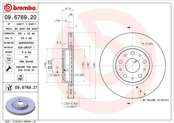 BREMBO 09.6769.20 Bremsscheibe