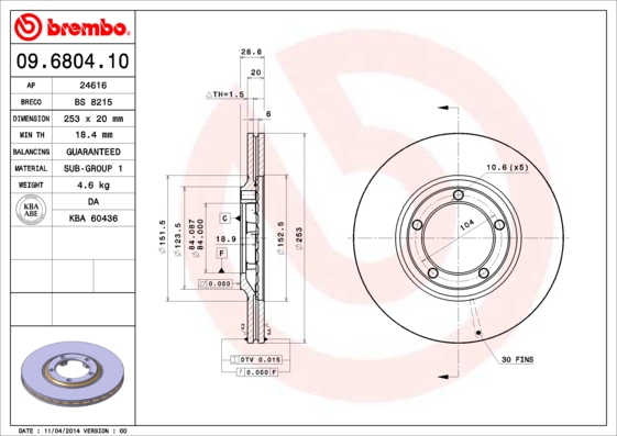 BREMBO 09.6804.10 Bremsscheibe