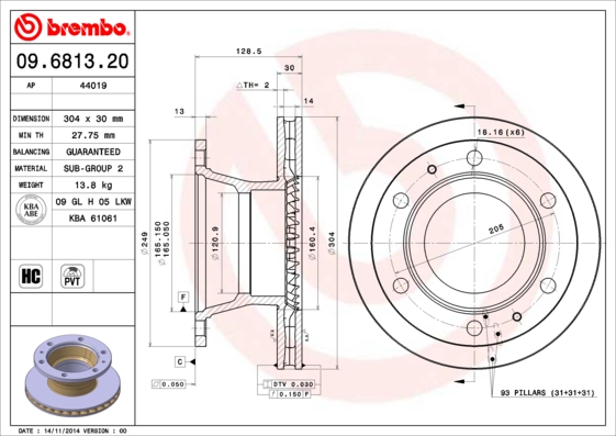 BREMBO 09.6813.20 Bremsscheibe