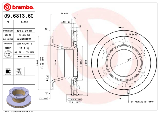 BREMBO 09.6813.60 Bremsscheibe