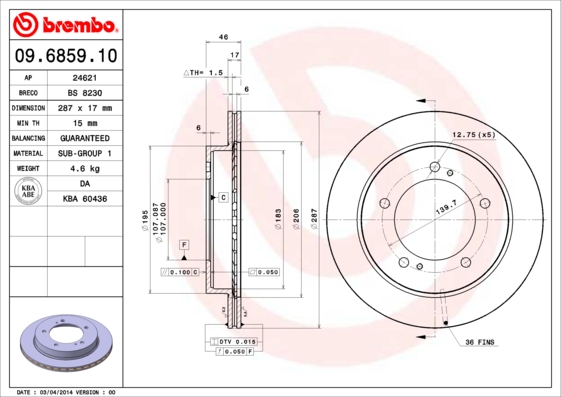 BREMBO 09.6859.10 Brzdový...