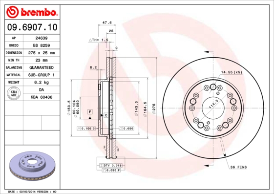 BREMBO 09.6907.10 Bremsscheibe